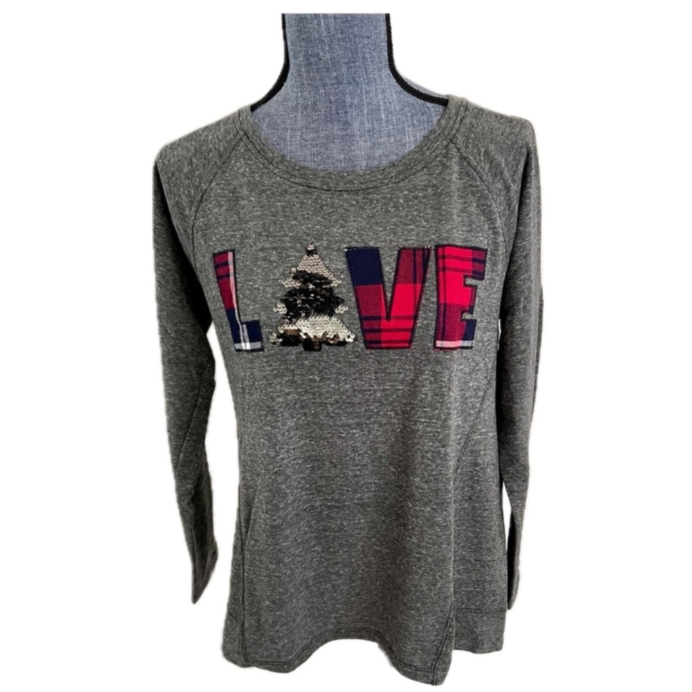 Style & Co. Long Sleeve Top with Plaid and Sequin LOVE